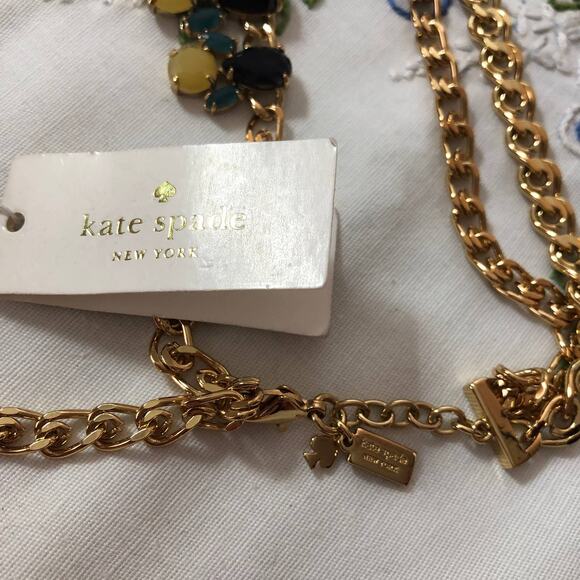 Kate Spade NEW Bib Collar Necklace Signed Chunky Gold Double Layer Geometric - Picture 7 of 11